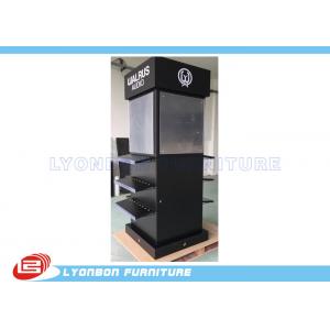 Four - Sides Black MDF Display Stand With Digital Printing LOGO / Stick Graphics