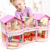 China 24cm Pink Mini Wooden Doll House Toys Traditional Colored on sale