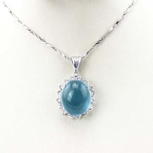 Women Jewelry 9mm x11mm Oval Dome  Blue Topaz Cubic Zircon Sterling Silver Pendant(PSJ0201)