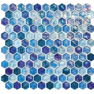 China Hexagon blue water waving glass mosaic tile for bathroom decoration supplier