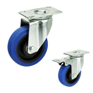 China 4 Blue Wheel Soft TPR Swivel Plate Medium Duty Trolley Casters Wholesales China supplier