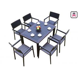 China 1 By 4 / 6 Outdoor Restaurant Tables Sets Plastic Wood Metal Frame Patio Dining Furniture supplier