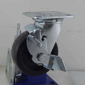 China 5 Inch Heavy Duty Plastic Casters Side Brake Black Solid PP Industrial Caster Wheels supplier