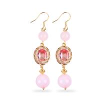 China Multifacted Natural Crystal Rose Quartz Round Shape Bead With Pink Oval Shape Charm Beaded Earring on sale