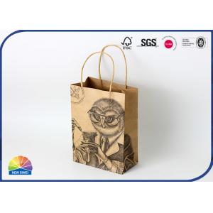 China Stand Up Packaging Kraft Paper Bags Black Printing With Handles supplier