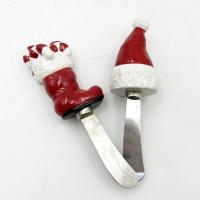 China Christmas Santa Hat Boot Hand Painted Handle With Stainless Steel Blade Cheese Spreader Butter Spreader on sale