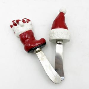 Christmas Santa Hat Boot Hand Painted Handle With Stainless Steel Blade Cheese Spreader Butter Spreader