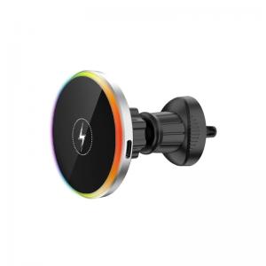 China Colorful Lights Car Wireless Charging Magnetic  Air Vent Car Phone Mount Holder 15W supplier