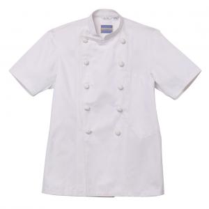 China 260 GSM 100% Cotton Stand Up Collar Half Arm Twill Feed Off Arm White Chef Uniform supplier