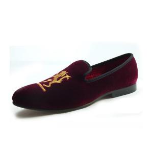 China Lion Embroidered Mens Velvet Loafers Handmade Mens Black Velvet Slippers For Wedding wholesale