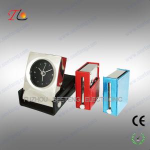 Folding square leather travel table alarm clock with metal case material