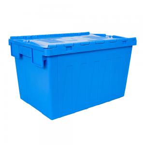 China Plastic Moving Crate Stackable Tote Bin Attached Lid Crates for Hassle-Free Transport supplier
