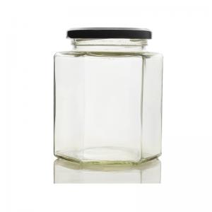 Food Grade Recyclable 380ml Hexagon Glass Honey Jars 13*13*13cm