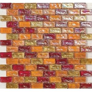 China Orange red water waving glass mosaic tile for kitchen backsplash supplier