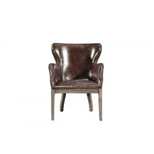 China Vintage Cigar High Back Leather Armchair Solid Wood Linen Back Exposed Frame supplier