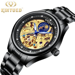 KINYUED popular stainless steel classical automatic luminous hands mens automatic skeleton watch