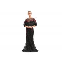 China Embroidery Black Beading Half Sleeve Evening Dresses Long Maxi Floor Length on sale