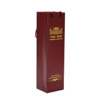 China Luxury Gift Packaging Custom Printed Bottle Wine Paper Bags Dark Red Wine Bottle Paper Bags With Handles on sale
