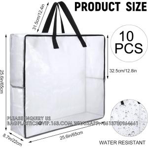 Oversized Clear Storage Bags With Handles And Zippers Moving Bag For College Carrying, Bedding, Blankets, Comforters