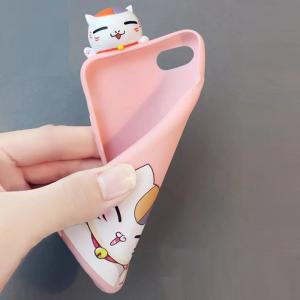 China Soft TPU Lucky Cat Image 3D Doll Pasted Back Cover Cell Phone Case For iPhone 7 6s Plus with Cartoon Lanyard supplier