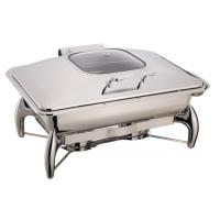 China Buffet Stainless Steel Cookwares Mechanical Hinge Induction Chafing Dish Full Size Food Pan 9.0Ltr Glass Window Lid on sale