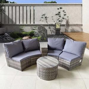 Curved Outdoor Corner Sofa Set  Wicker Sofa With Round Table