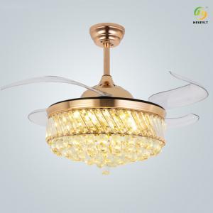 Modern Luxury Invisible Crystal Ceiling Fan Light 42 Inch 4 Fan Blades For Dining Room