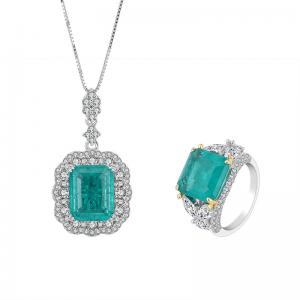 Zircon Square Gemstone Necklace Pendant Ring Set For Birthday Gift