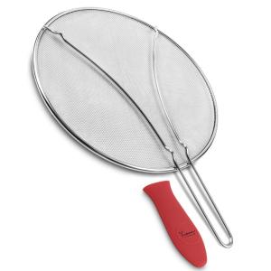 13" Grease Splatter Screen for Cooking with Heavy Duty Ultra Fine Mesh Plus Silicone Hot Handle Holder