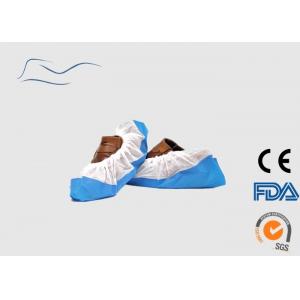 PP / PE Disposable Shoe Protectors , White / Blue Water Resistant Shoe Covers