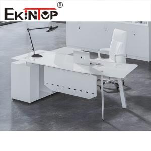 White Black Modern Glass Desk Office Transparent Tempered Glass Table