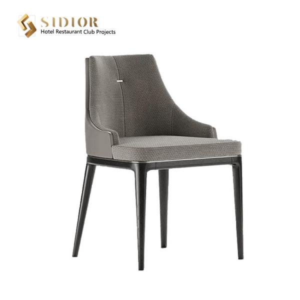 56cm length Grey PU Leather Dining Chairs Modern Solid Wood Finished