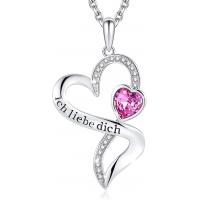 China 925 Sterling Silver Personalized Double Heart Necklace Rhodium Plated Austrian crystal Crystals on sale
