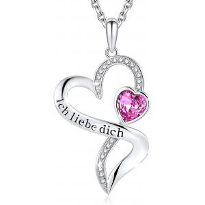 925 Sterling Silver Personalized Double Heart Necklace Rhodium Plated Austrian crystal Crystals