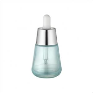 China 30ml Clear Thick Wall Glass Luxury Dropper Bottle Big Silver Aluminum Cap Cone Shape supplier