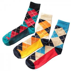 China Fashionable terry knitted cotton socks in argyle diamond check design for business men supplier
