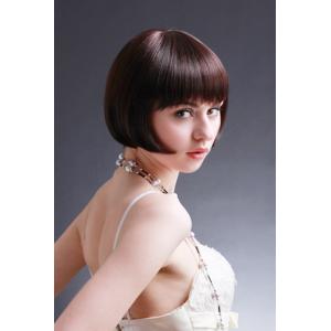 China Celebrity Bobo Synthetic Human Hair Full Lace Wigs / Silky Straight Bang Brown Hair supplier