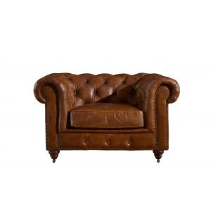 Full Top Grain Leather Chesterfield High Back Wing Chair , Brown Leather High Back Chair