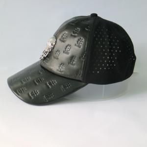 China Metal Skull Design Womens Leather Baseball Hat With Hole Waterproof supplier