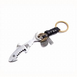 Die casting zinc alloy metal shark shape decoration leather keychain beer bottle opener, fashion keychain gift