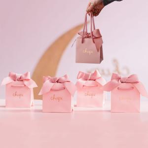 Custom Printed Wedding Jewellery Gift Packaging Shopping Paper Bags With Ribbon Handles