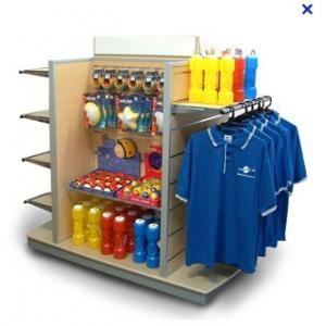 China 4 Way Sports equipment storage racks with hooks, hangers / MDF slatwall display stand supplier