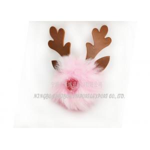 China Faux Rex Rabbit Fur Ball Keychain , PU Christmas Elk / Reindeer Bag Puff Charm supplier
