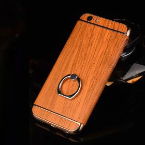 China Hard PC Retro Wood Triple Plating Border Ring Buckle Bracket Cover Cell Phone Case Cover For iPhone 6 6s Plus supplier