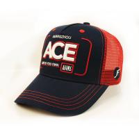 China Personalized 5 Panel Trucker Cap Navy Blue Cotton + Red Polyester Mesh on sale