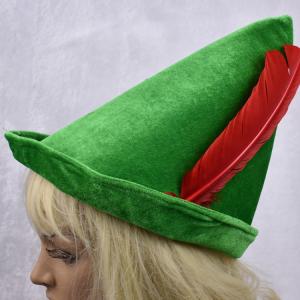 China Oktoberfest green Peter pan hat red feather party hat 58-60cm velvet fabric green color supplier