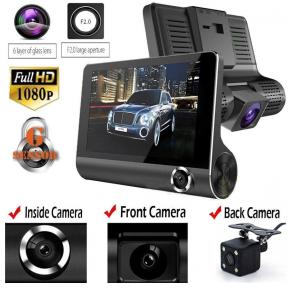 4 Inch Car Camcorder FHD 1080P Triple Lens DVR Dashboard Camera 170 Degree