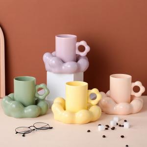 Matte Nordic Ceramic Cappuccino Cup , Flower Shape Ceramic Pottery Coffee Mugs