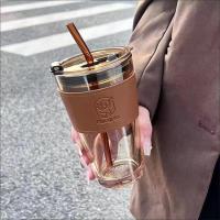China Tumbler Water Glass, Cups with Straw and Lid Sealed Carry on for Coffee, Iced Tea, Thick Wall Insulated Glass Cup on sale