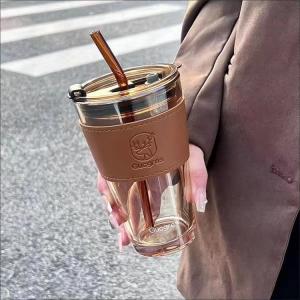 Tumbler Water Glass, Cups with Straw and Lid Sealed Carry on for Coffee, Iced Tea, Thick Wall Insulated Glass Cup